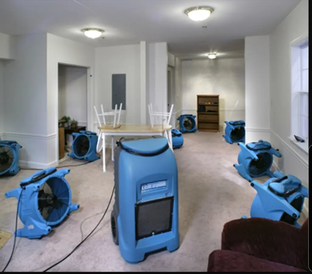 Air movers and dehumidifier setup for Water Damage Restoration in Dayton